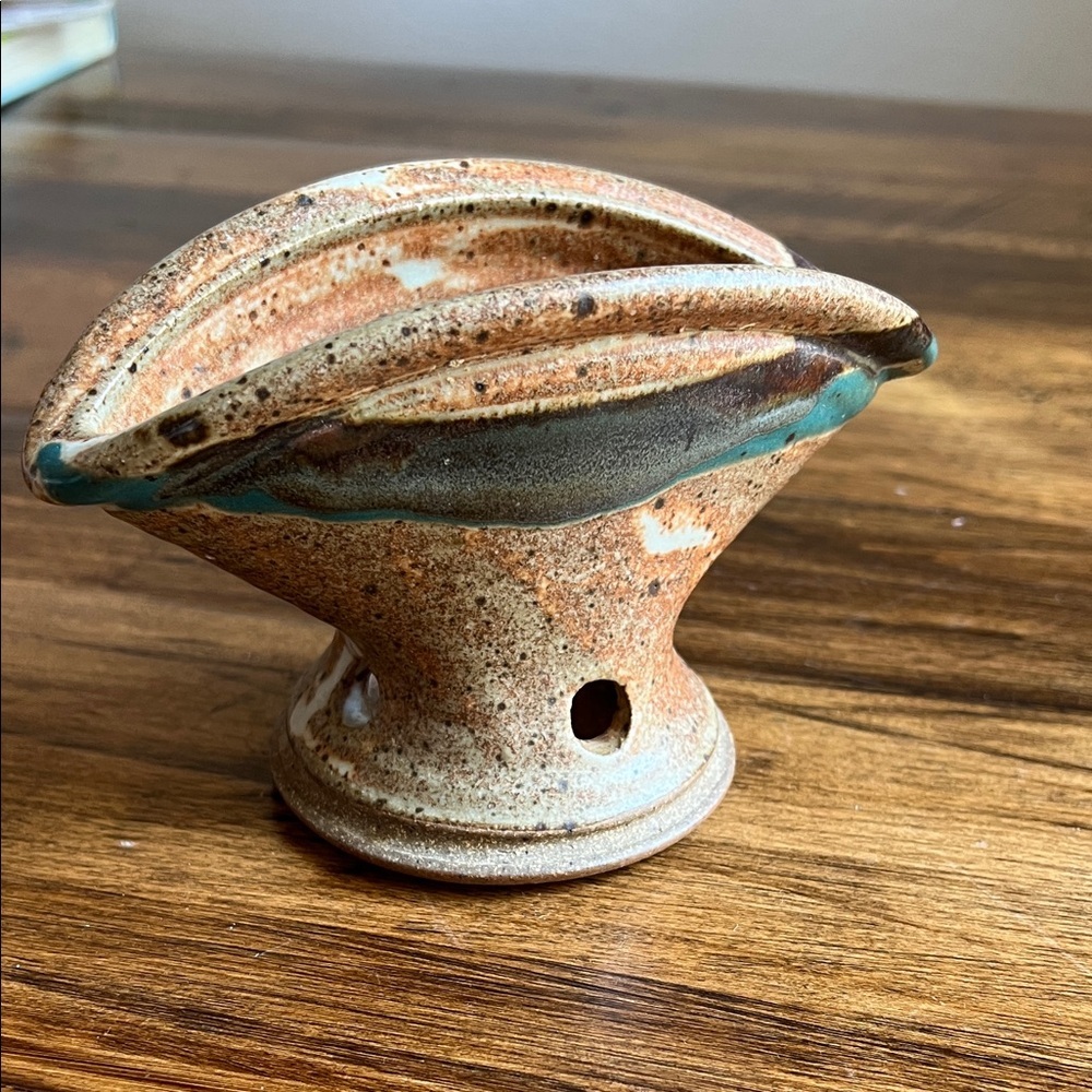 Studio Pottery Earthy Colors Ikebana Japanese Flower Frog Bowl